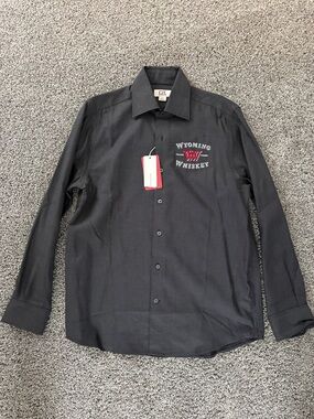 Cutter & Buck Black Button-Down Shirt with Red Wyoming Whiskey Logo